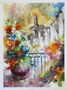 Roger FAGES - Chateauponsac depuis le balcon fleuri